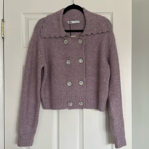 Zara Knit Rhinestone Jewel Button Cardigan Sweater